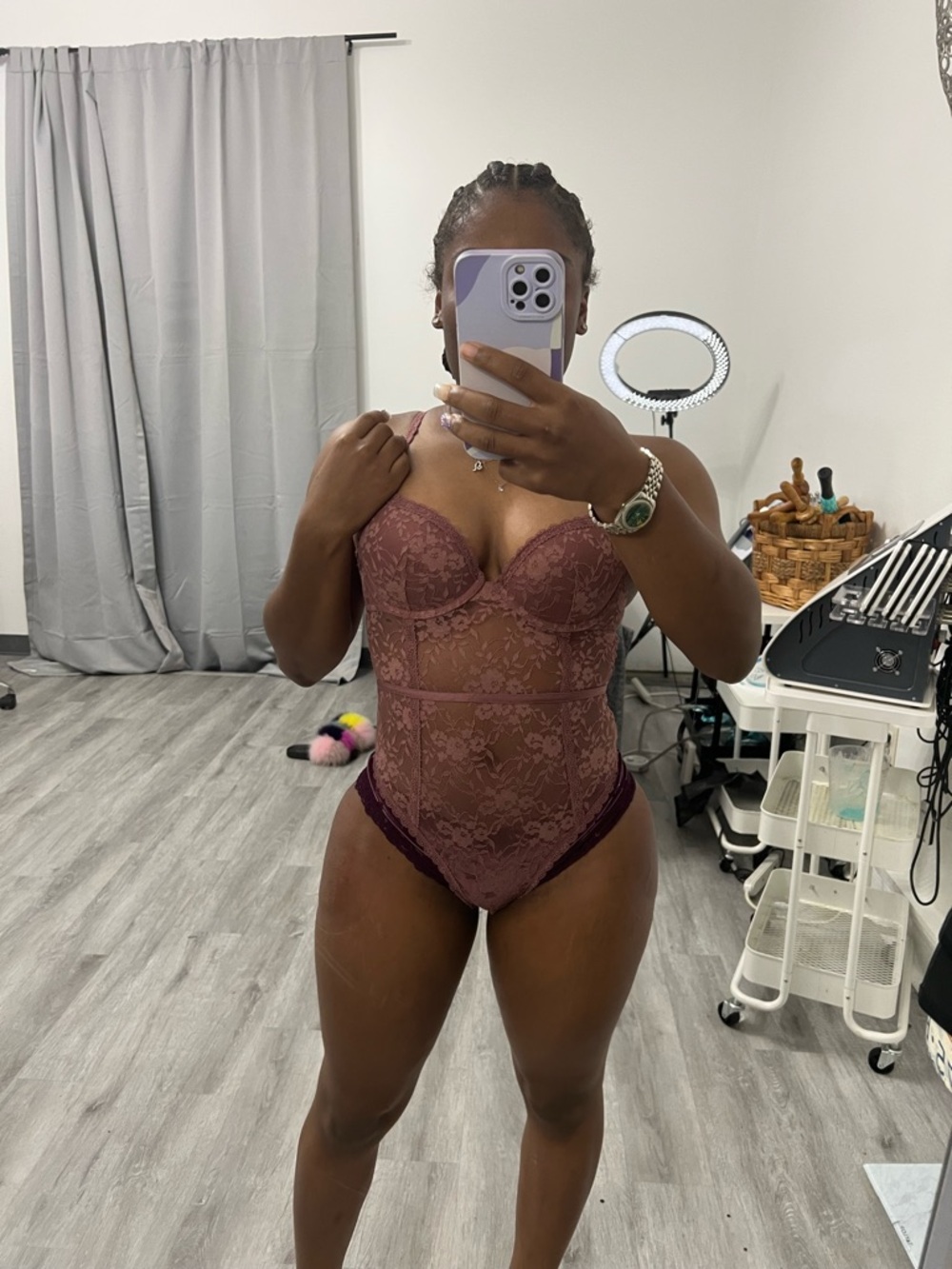 Lace Bustier Teddy Bodysuit in Deep Mauve